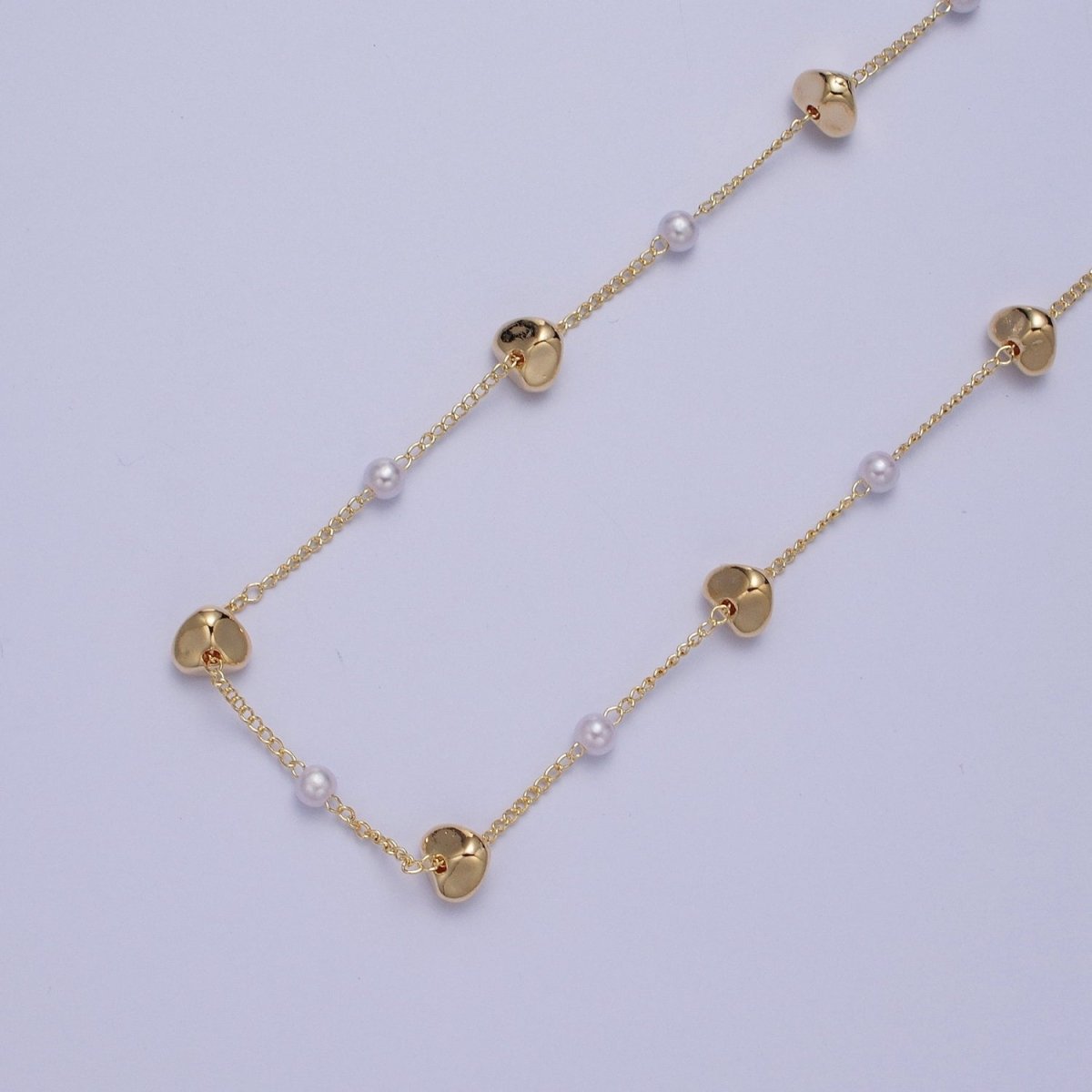Gold Satellite Pearl & Abstract Bead Chain Wholesale by Yard For DIY Jewelry Making Component | ROLL-841 Clearance Pricing - DLUXCA