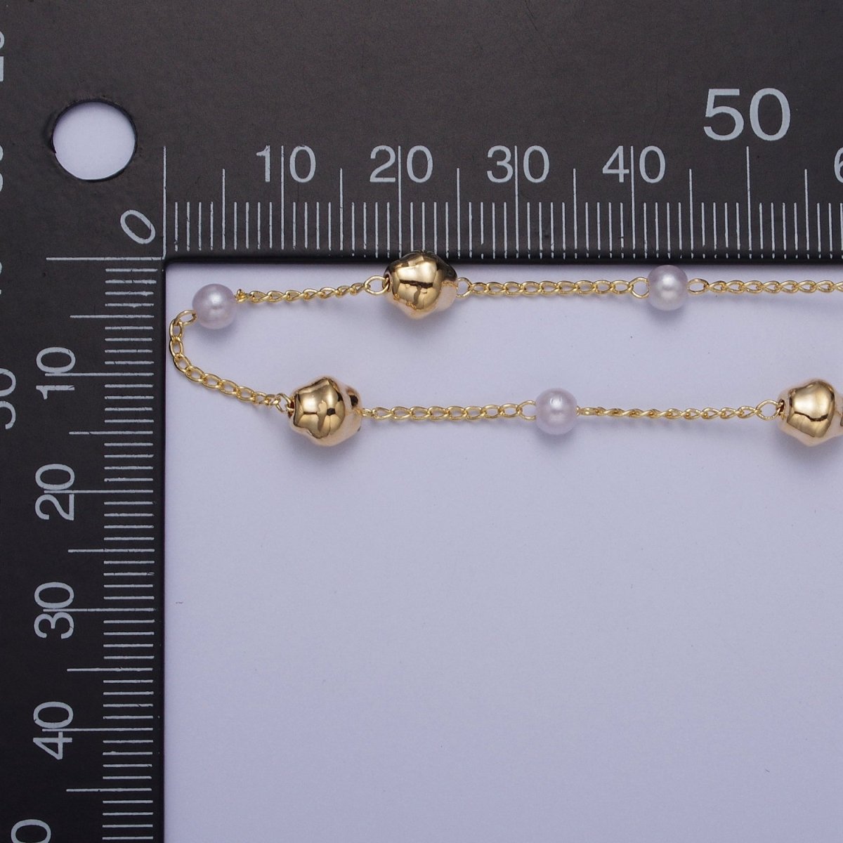 Gold Satellite Pearl & Geometric Bead Chain Wholesale by Yard For DIY Jewelry Making Component | ROLL-840 Clearance Pricing - DLUXCA