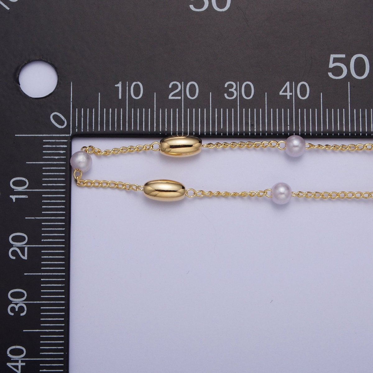 Gold Satellite Pearl & Long Oval Bead Chain Wholesale by Yard For DIY Jewelry Making Component | ROLL-831 Clearance Pricing - DLUXCA