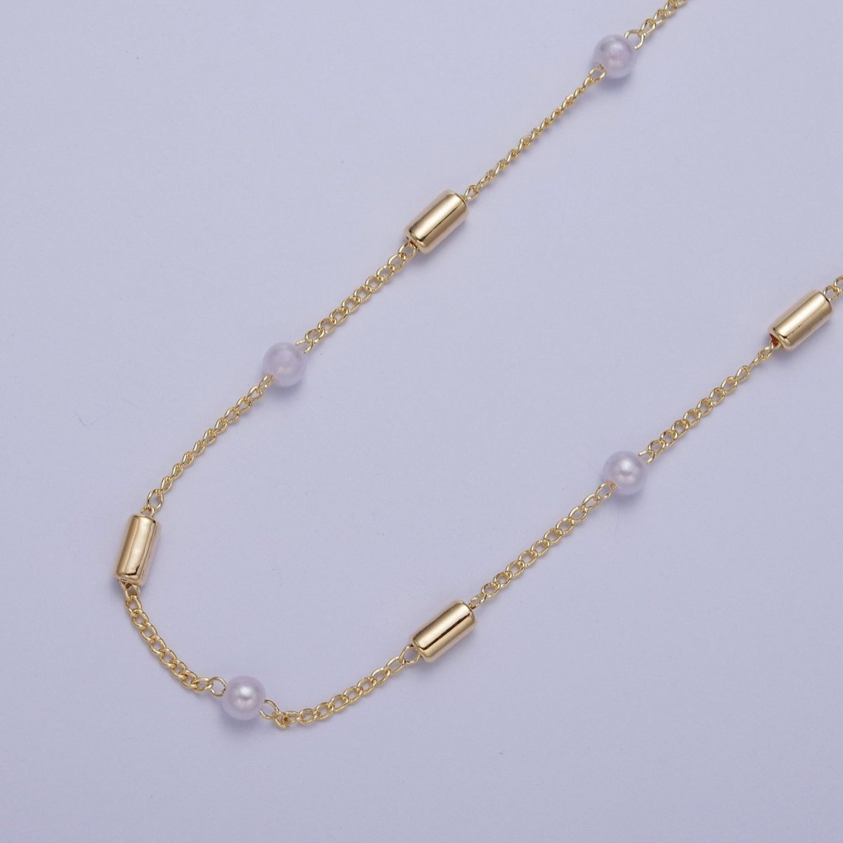 Gold Satellite Pearl & Tube Bar Bead Chain Wholesale by Yard For DIY Jewelry Making Component | ROLL-832 Clearance Pricing - DLUXCA