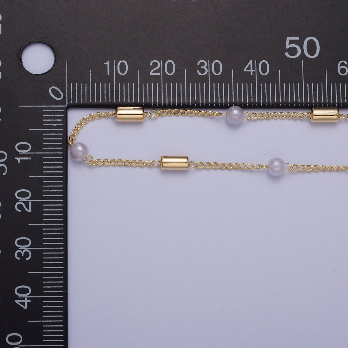 Gold Satellite Pearl & Tube Bar Bead Chain Wholesale by Yard For DIY Jewelry Making Component | ROLL-832 Clearance Pricing - DLUXCA