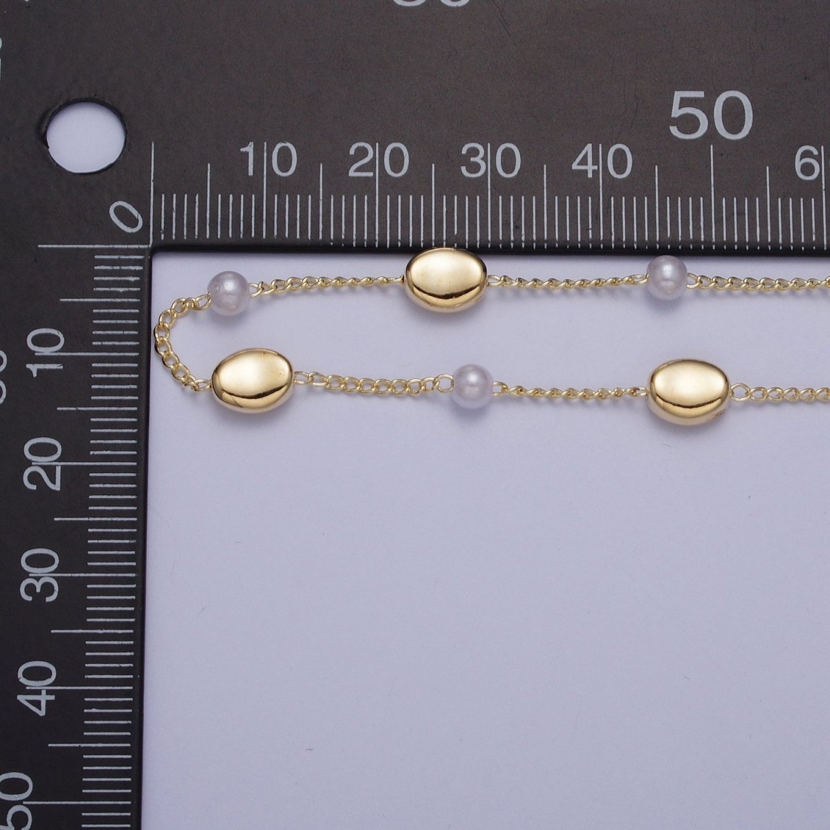 Gold Satellite Pearl & Wide Oval Bead Chain Wholesale by Yard For DIY Jewelry Making Component | ROLL-835 Clearance Pricing - DLUXCA