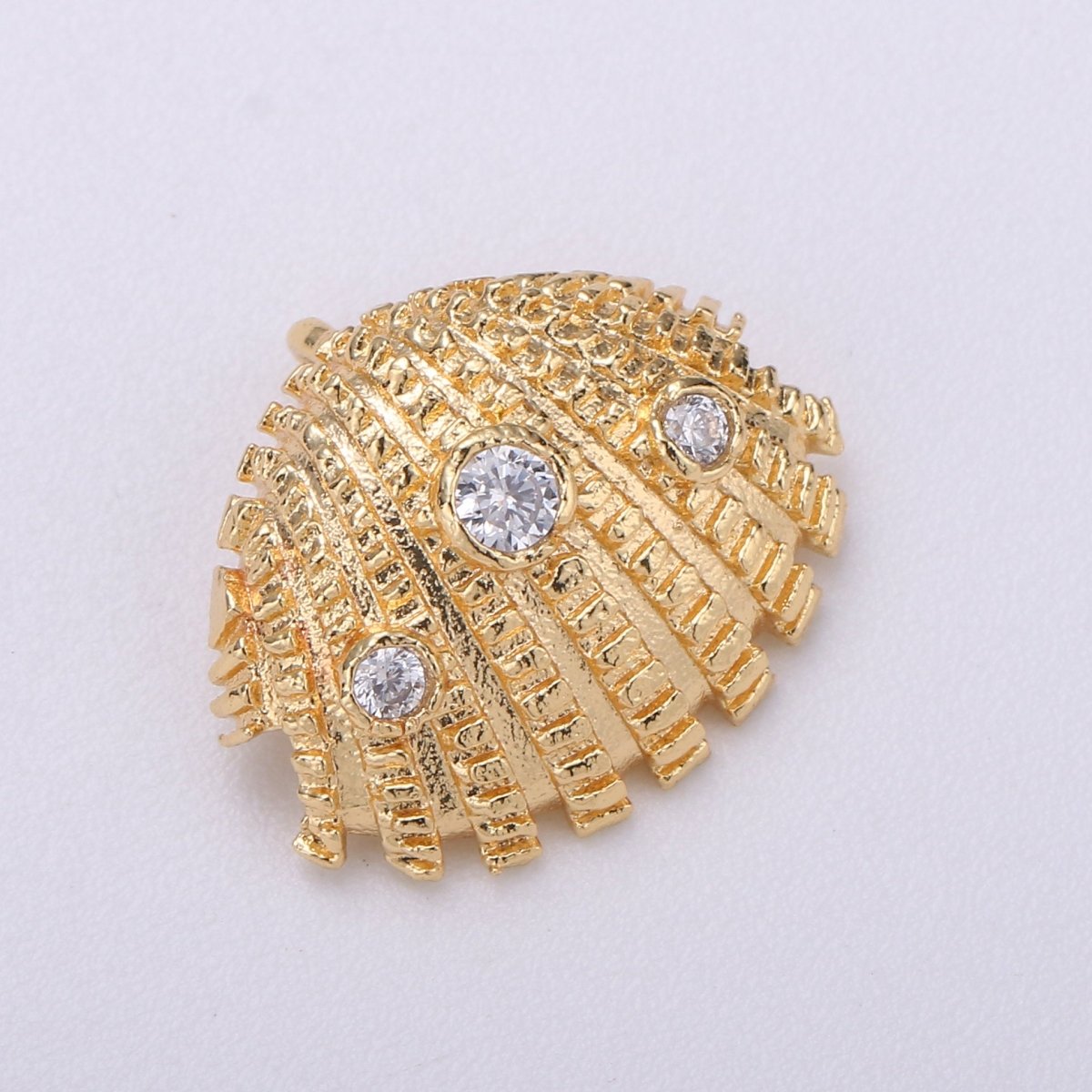 Gold Scallop Shell Charm Ocean Themed, Scallop Pendant, Sea Shell, Nautical Pendant, 14K Gold Filled Shell with CZ Micro Pave Charm CL-C-430 - DLUXCA