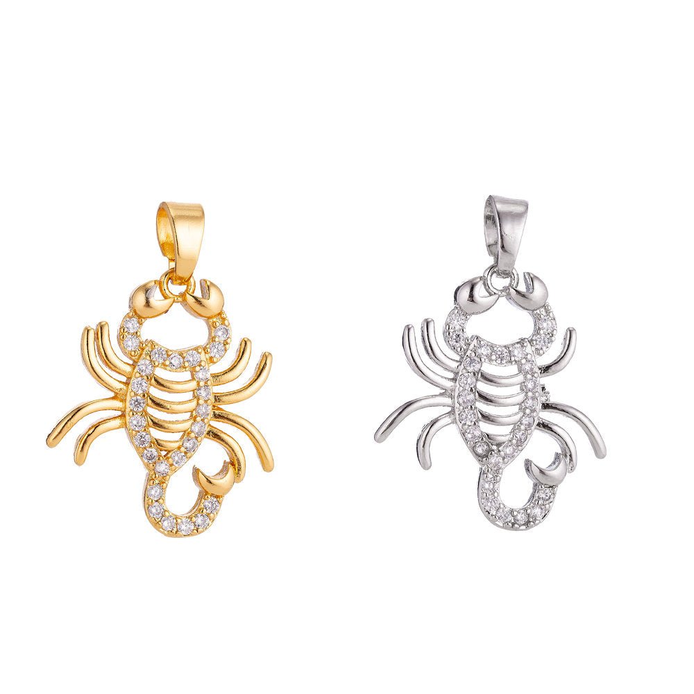Gold Scorpio Small Animal Lover Death and Rebirth Willpower Cubic Zirconia Necklace Pendant Charm Bead Bails Findings for Jewelry Making H-186 - DLUXCA