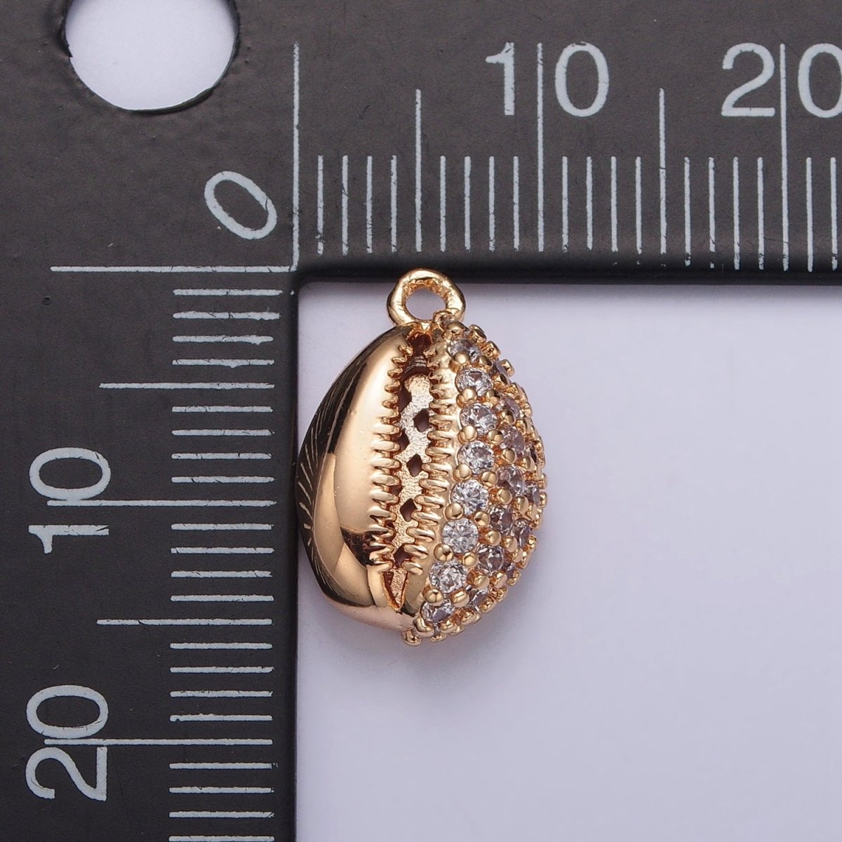 Gold Sea Shell Beach Micro Paved Cubic Zirconia Charm For Summer Jewelry | X-816 - DLUXCA