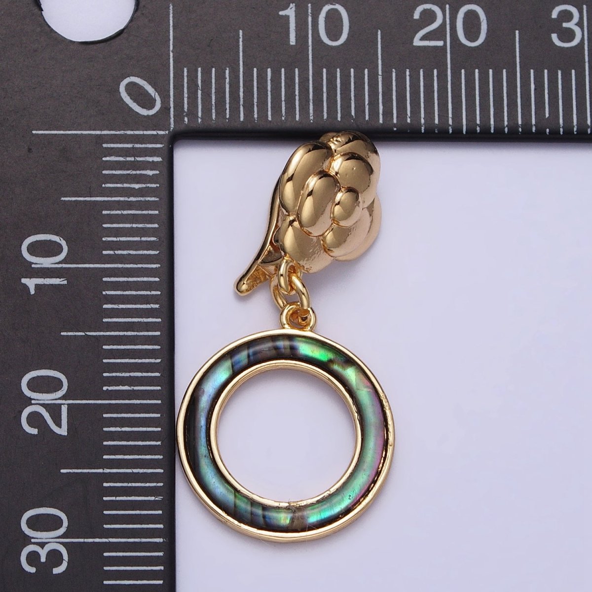 Gold Shell Pearl, Abalone Open Round Circle Drop Snap Rose Flower Bail Charm | Z-070 Z-071 - DLUXCA