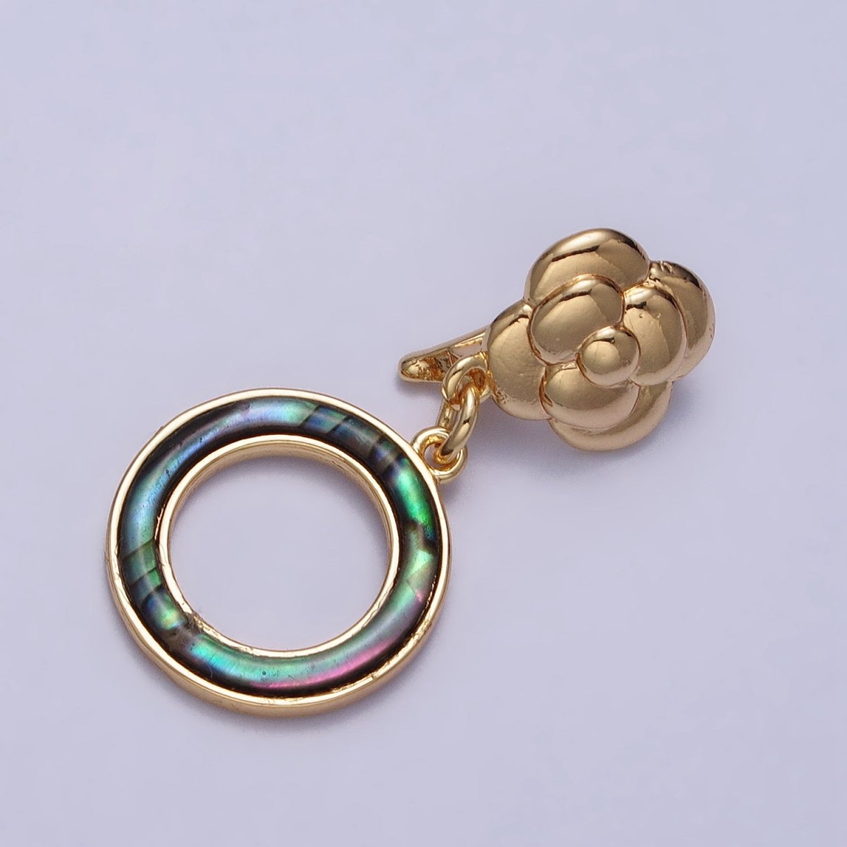 Gold Shell Pearl, Abalone Open Round Circle Drop Snap Rose Flower Bail Charm | Z-070 Z-071 - DLUXCA