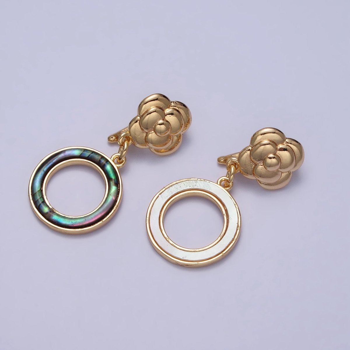 Gold Shell Pearl, Abalone Open Round Circle Drop Snap Rose Flower Bail Charm | Z-070 Z-071 - DLUXCA