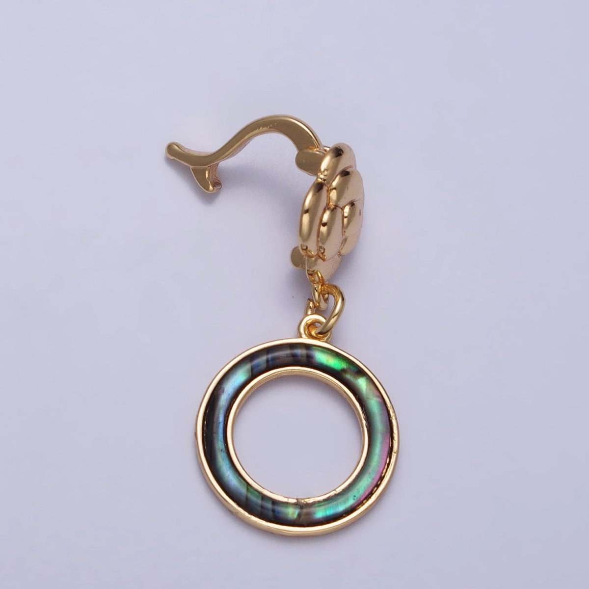 Gold Shell Pearl, Abalone Open Round Circle Drop Snap Rose Flower Bail Charm | Z-070 Z-071 - DLUXCA