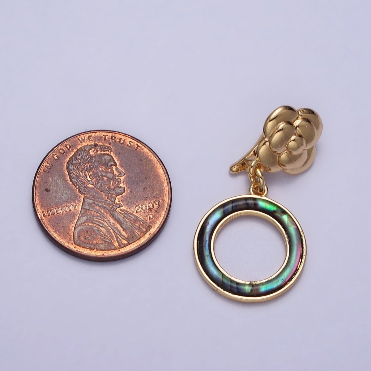 Gold Shell Pearl, Abalone Open Round Circle Drop Snap Rose Flower Bail Charm | Z-070 Z-071 - DLUXCA