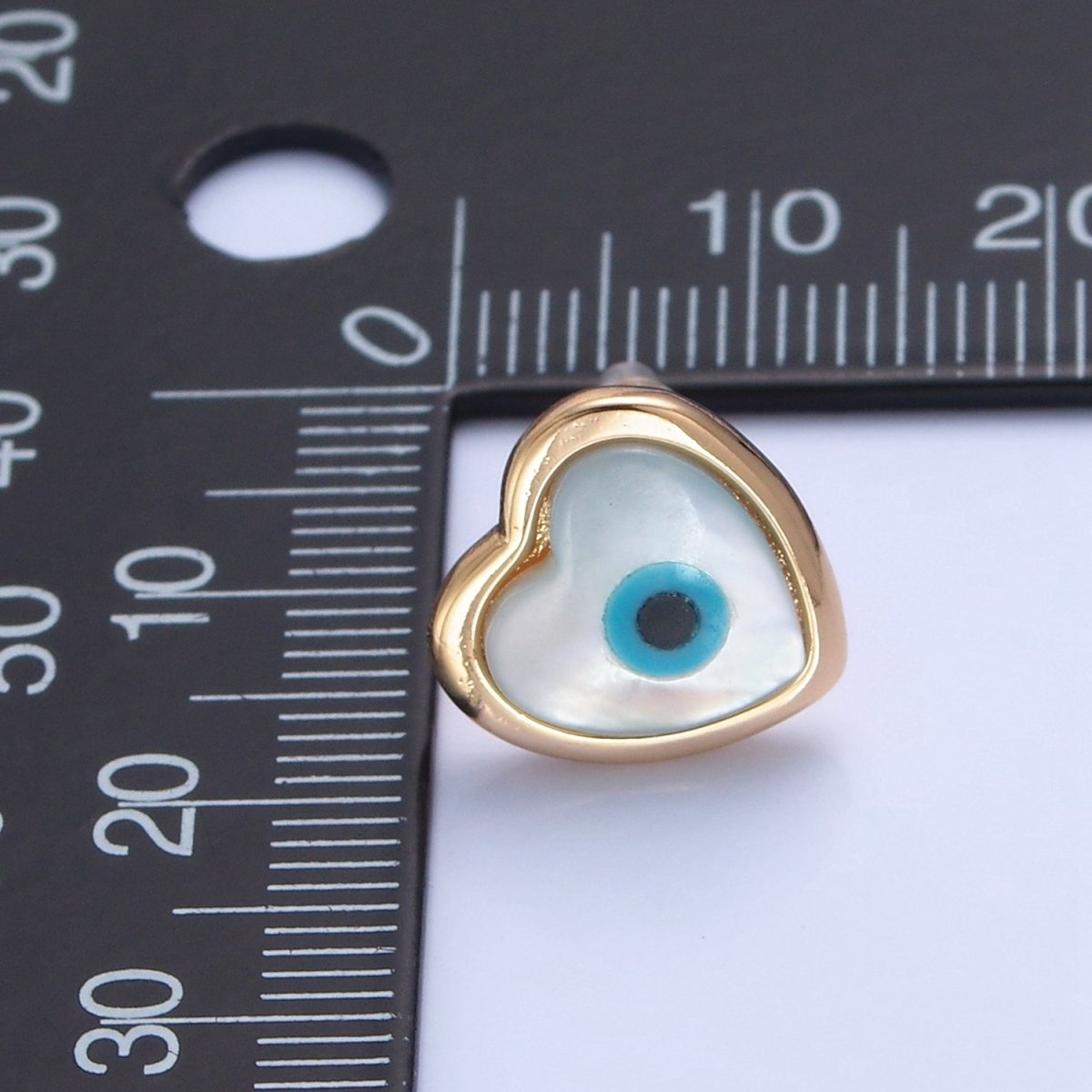 Gold Shell Pearl Heart Evil Eye Stud Earring T-464 - DLUXCA