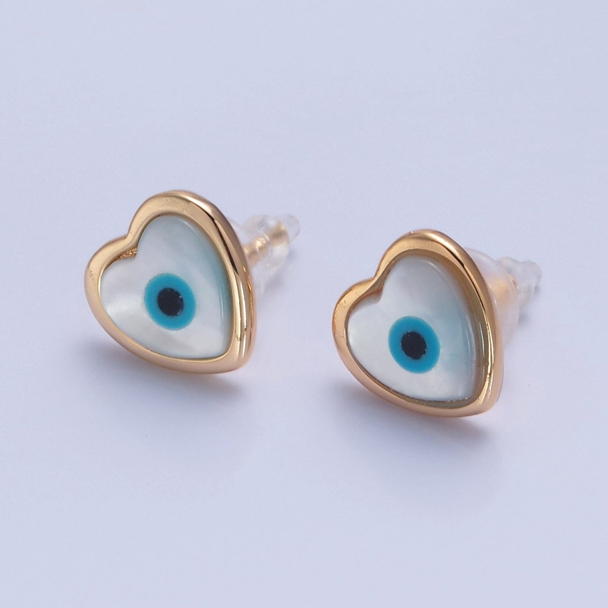 Gold Shell Pearl Heart Evil Eye Stud Earring T-464 - DLUXCA
