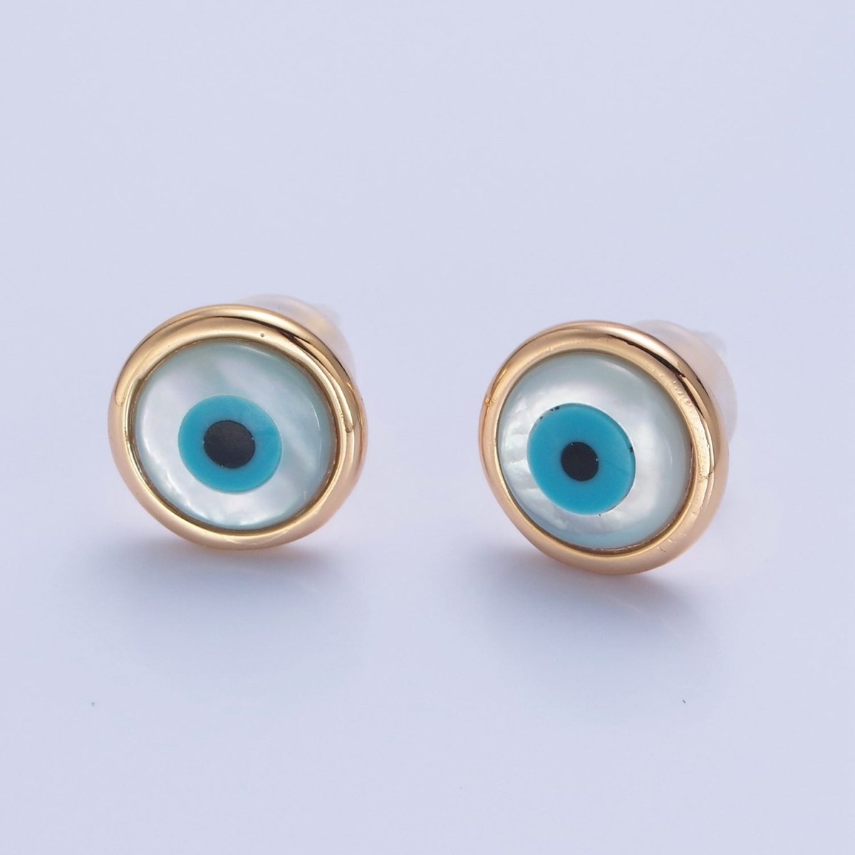 Gold Shell Pearl Round Evil Eye Stud Earring T-466 - DLUXCA