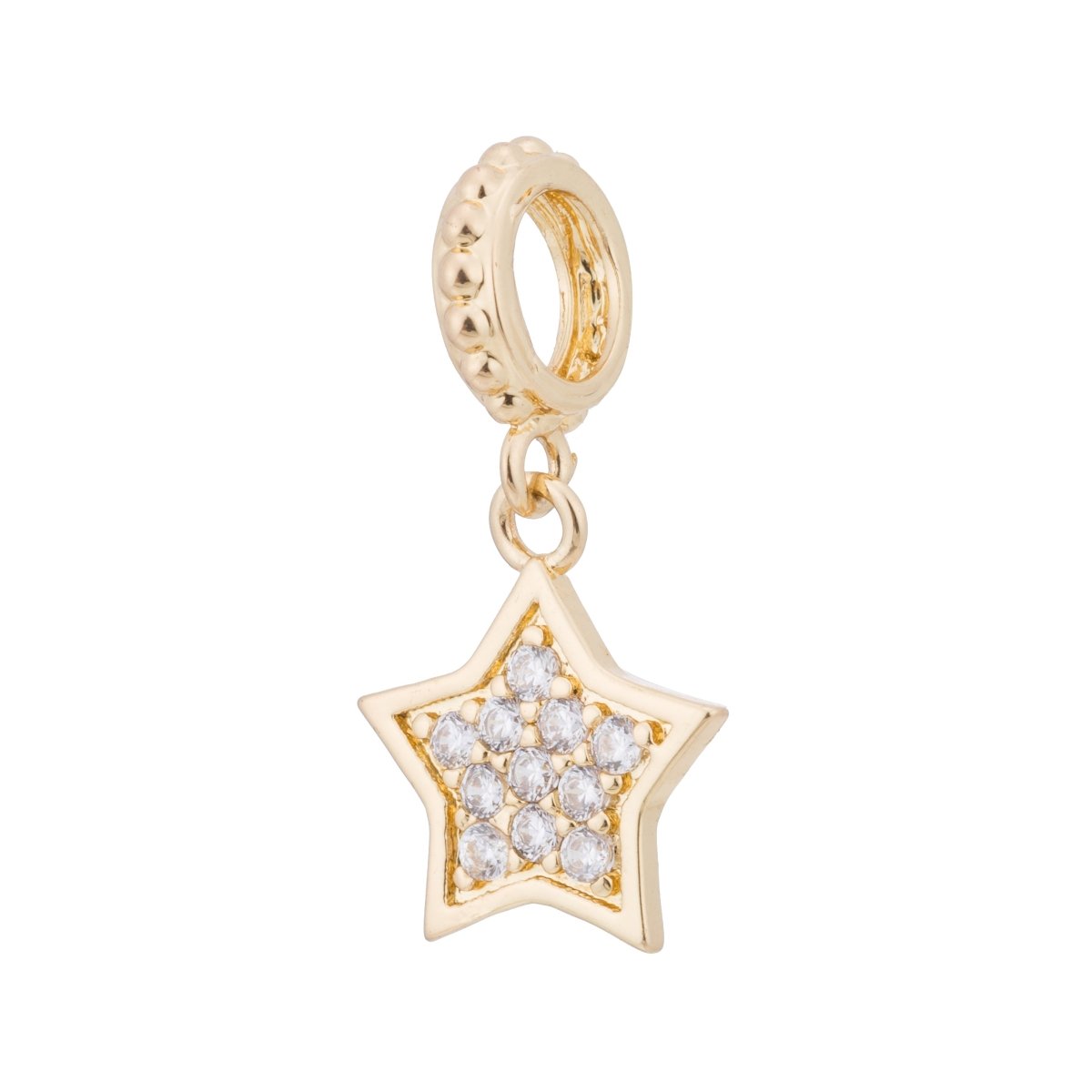 Gold Shining Star Bright, Starburst, Wish Celestial Craft Cubic Zirconia Bracelet Charm Bead Finding Pendant For Jewelry Making - DLUXCA