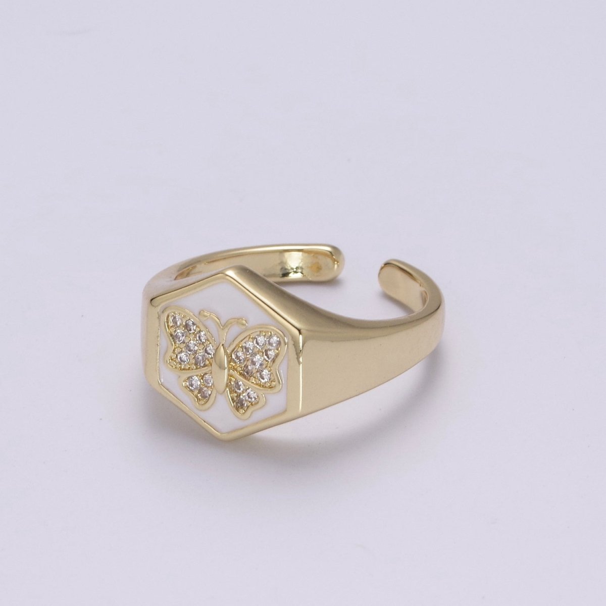 Gold signet ring, Butterfly signet ring, Enamel ring gold butterfly ring Stackable Jewelry U-171~U-175 - DLUXCA