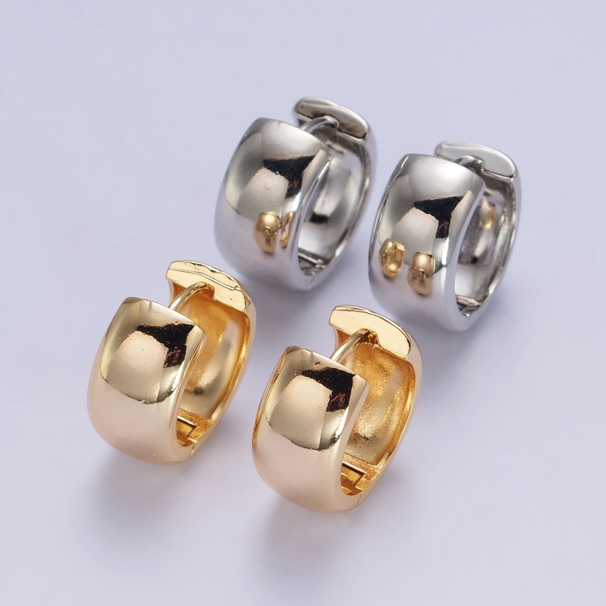 Gold, Silver 16.5mm Wide Chubby Minimalist Huggie Hoop Earrings | AB186 AB435 - DLUXCA