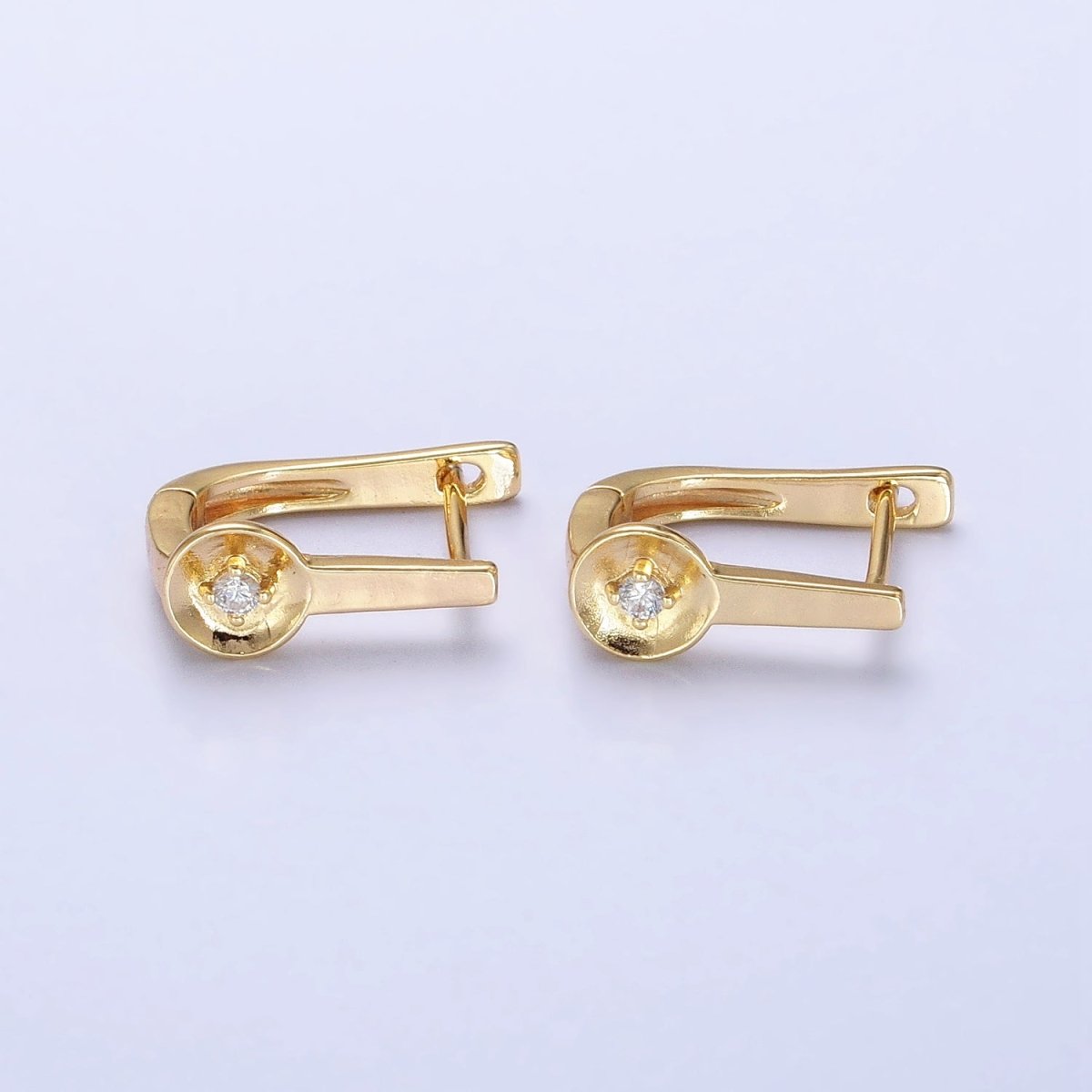 Gold, Silver 16mm U-Shaped Oblong Round CZ Geometric English Lock Earrings | AB436 - DLUXCA