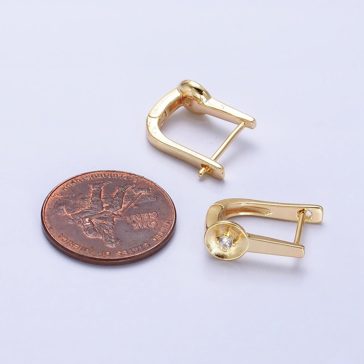 Gold, Silver 16mm U-Shaped Oblong Round CZ Geometric English Lock Earrings | AB436 - DLUXCA