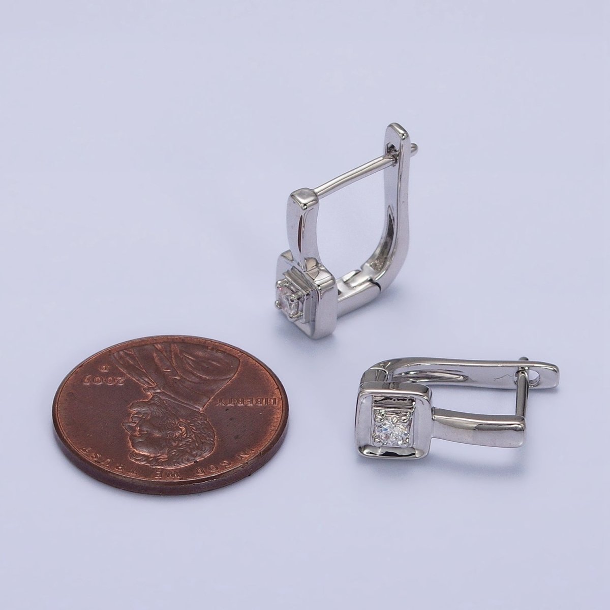Gold, Silver 16mm U-Shaped Oblong Square CZ Geometric English Lock Earrings | AB778 AB1550 - DLUXCA