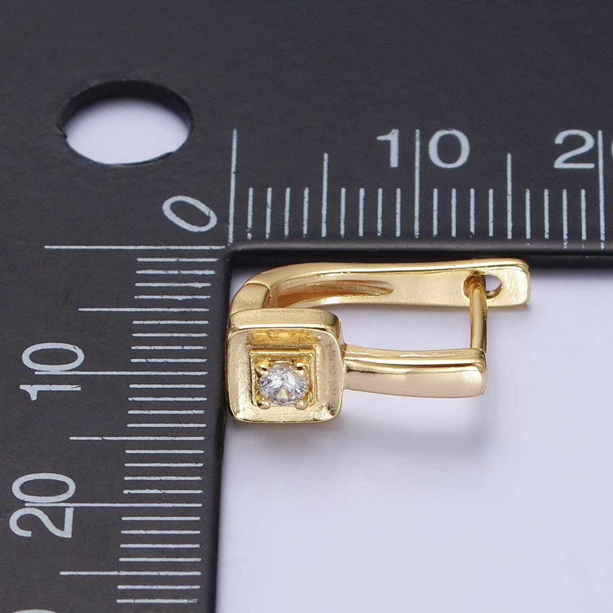 Gold, Silver 16mm U-Shaped Oblong Square CZ Geometric English Lock Earrings | AB778 AB1550 - DLUXCA