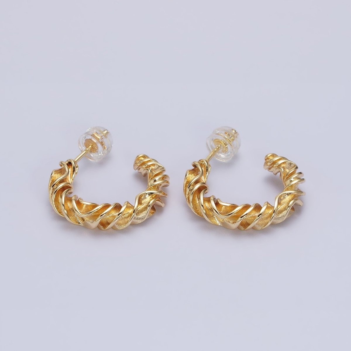 Gold, Silver 20mm Abstract Twist Foil Geometric C-Shaped Hoop Earrings | AB589 AB590 - DLUXCA