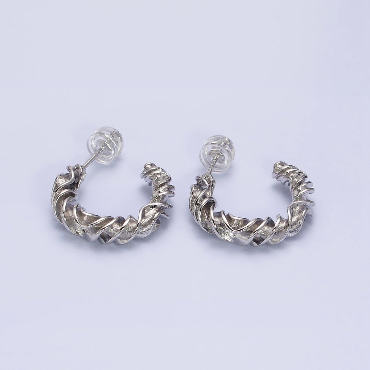 Gold, Silver 20mm Abstract Twist Foil Geometric C-Shaped Hoop Earrings | AB589 AB590 - DLUXCA