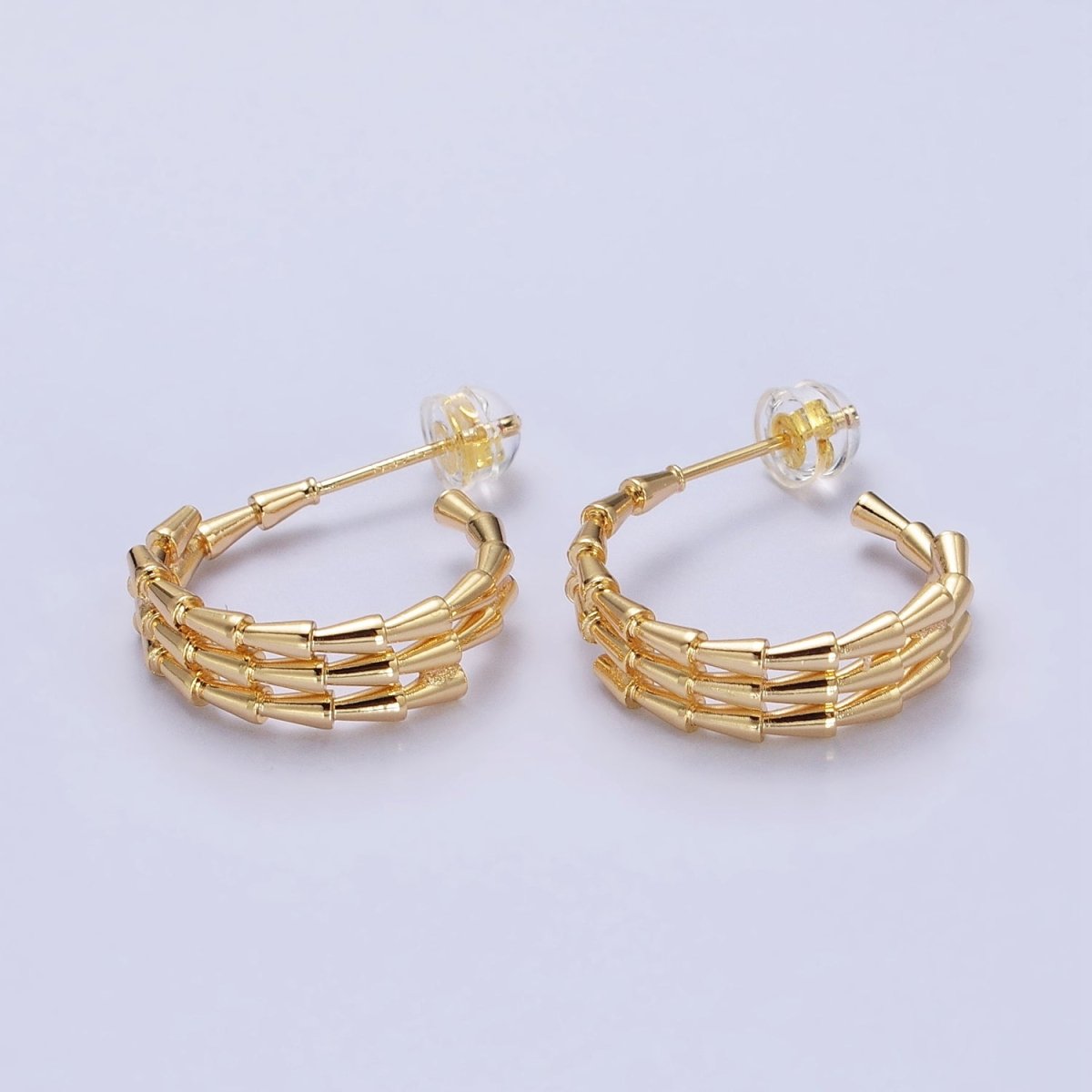 Gold, Silver 20mm Triangle Cone Multiple Band C-Shaped Hoop Earrings | AB469 AB740 - DLUXCA