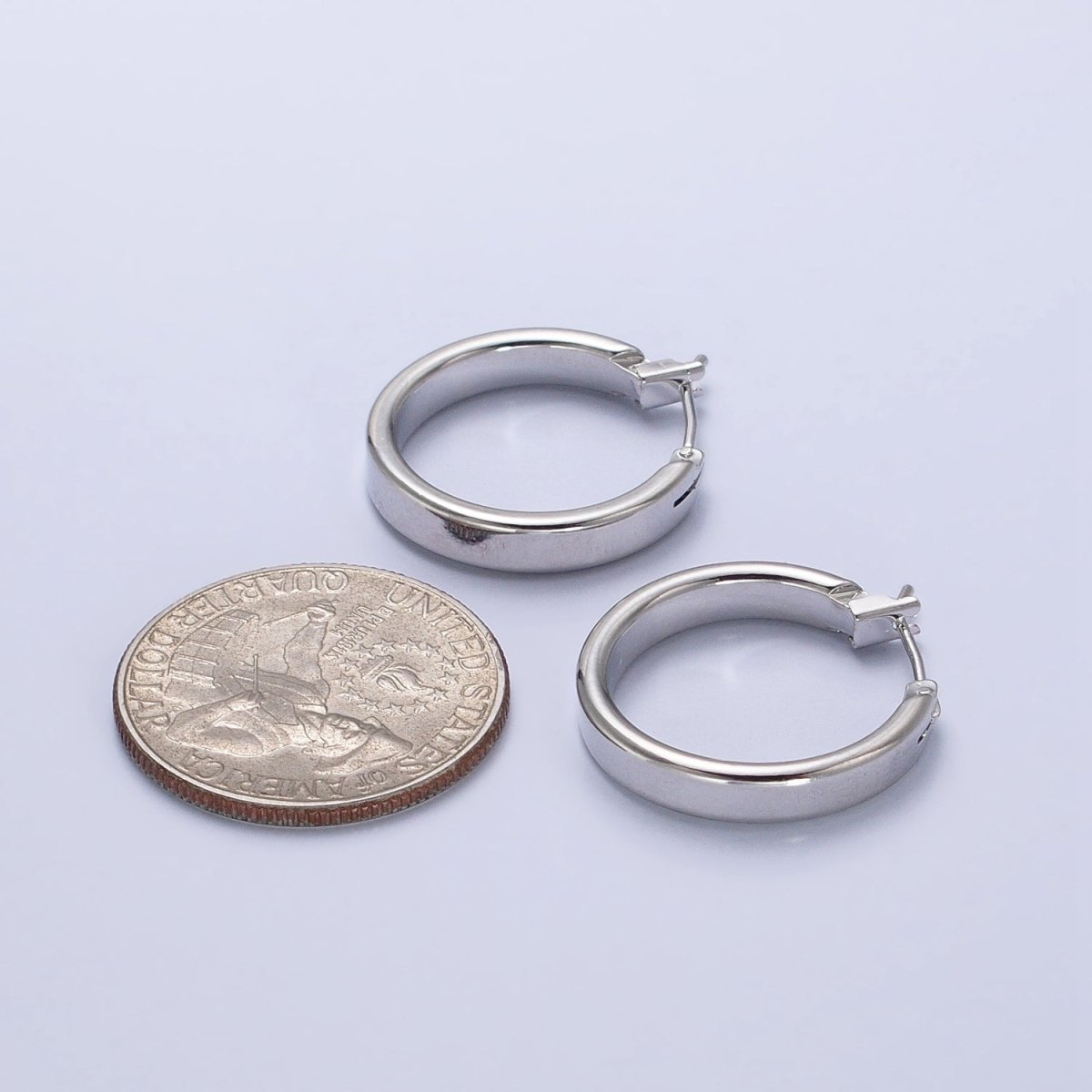 Gold, Silver 23.3mm Round Wide Geometric Latch Hoop Earrings | AB549 AB550 - DLUXCA