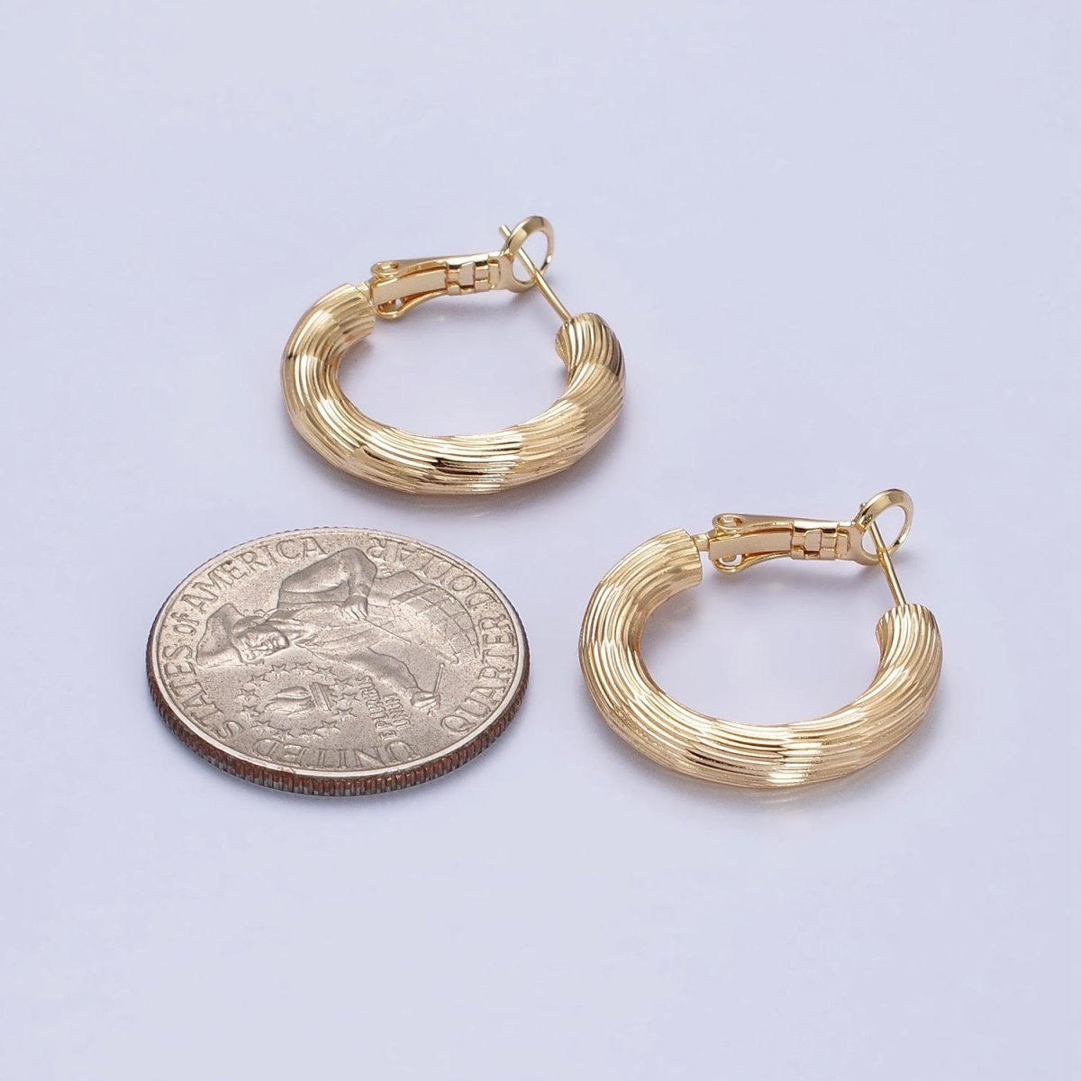 Gold, Silver 23mm Sketch Line-Textured Hoop Hinge Earrings | AB547 AB548 - DLUXCA