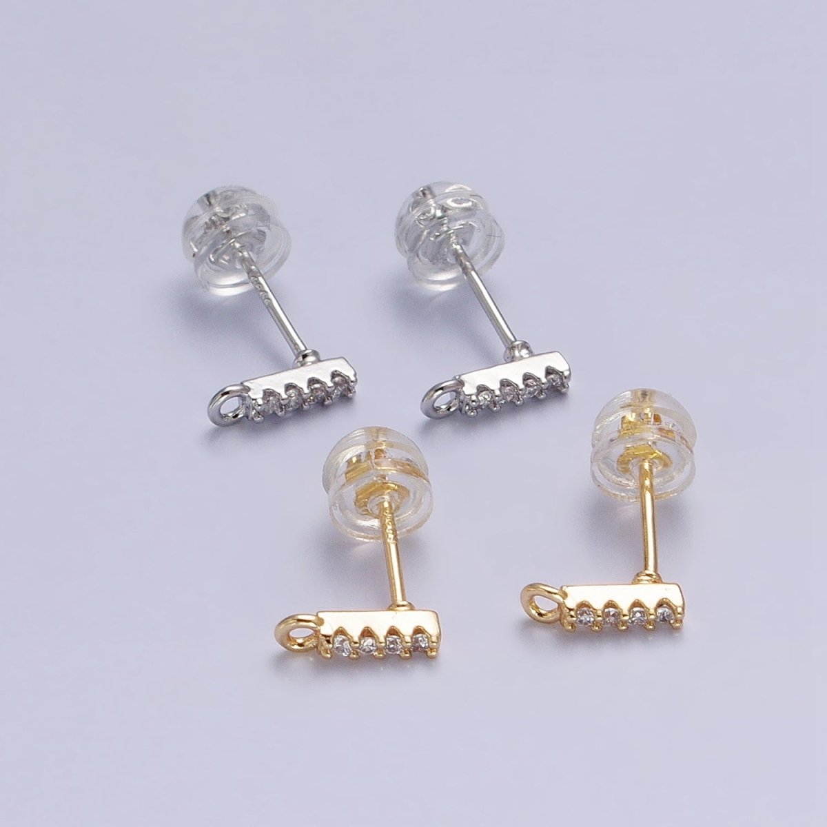 Gold, Silver 2.5mm Micro Paved CZ Mini Bar Open Loop Stud Earrings | Z-241 Z-242 - DLUXCA