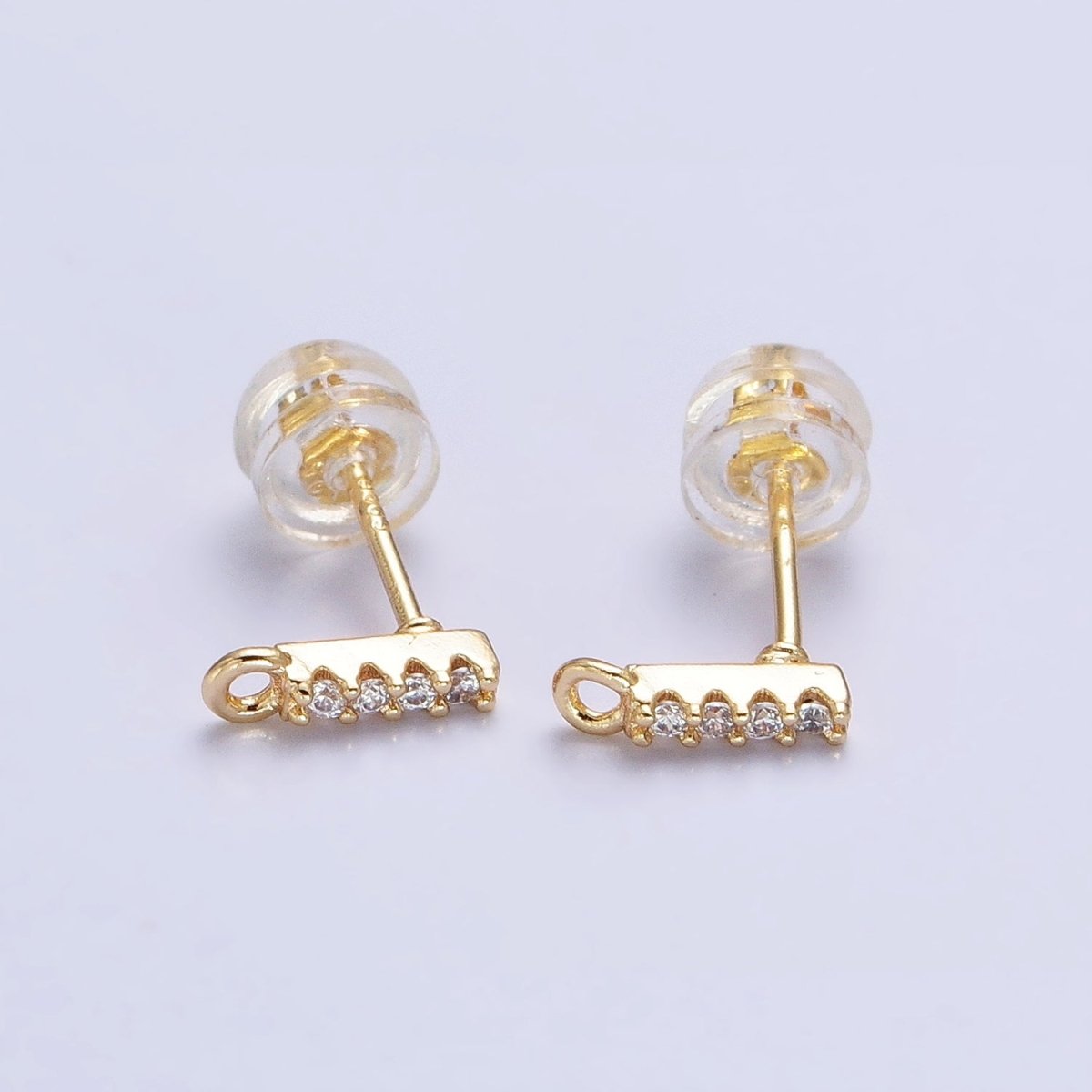 Gold, Silver 2.5mm Micro Paved CZ Mini Bar Open Loop Stud Earrings | Z-241 Z-242 - DLUXCA