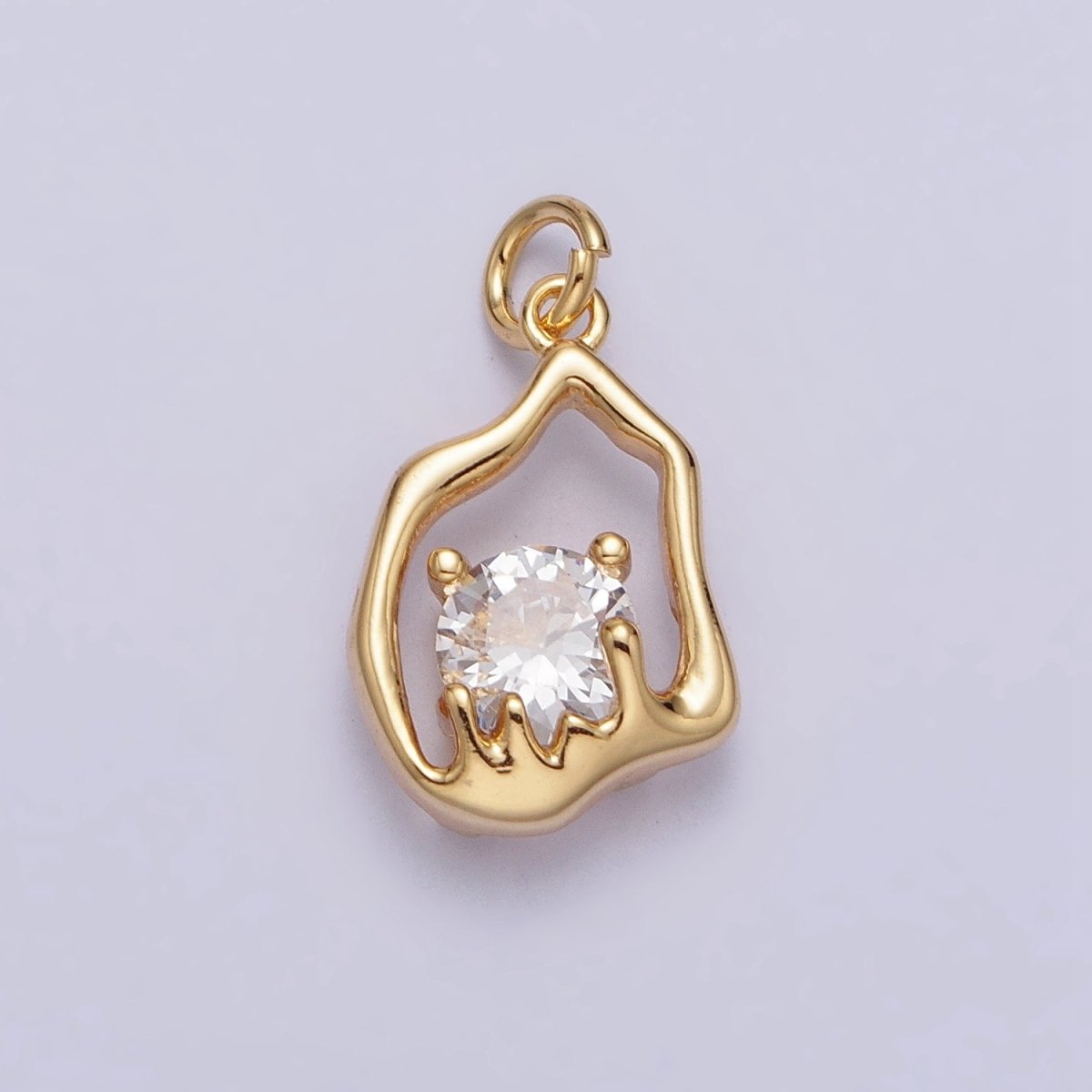 Gold, Silver Abstract Molten Drip Round Clear CZ Cubic Zirconia Charm | AC243 AC244 - DLUXCA