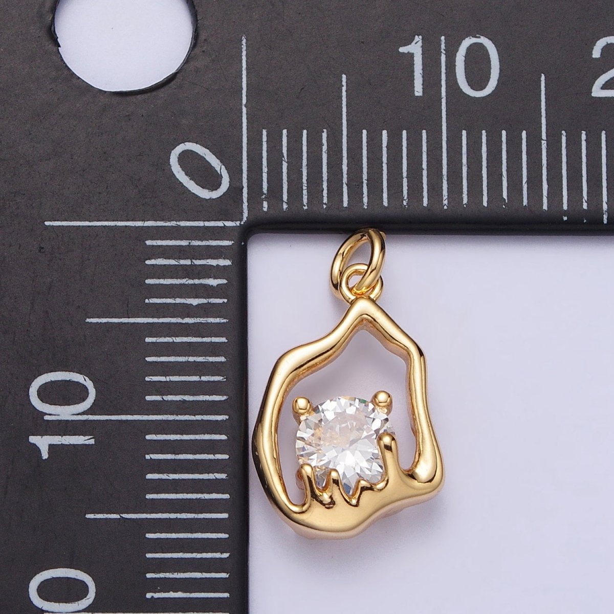 Gold, Silver Abstract Molten Drip Round Clear CZ Cubic Zirconia Charm | AC243 AC244 - DLUXCA