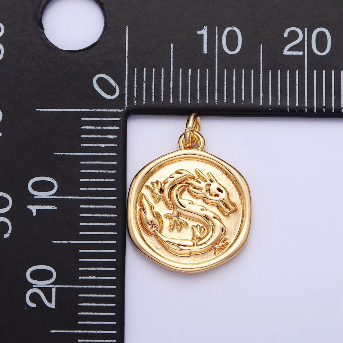 Gold, Silver Ancient Dragon Animal Stamped Coin Charm | AC440 - DLUXCA