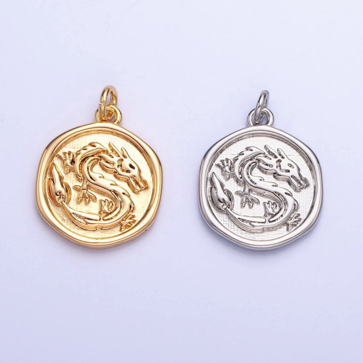 Gold, Silver Ancient Dragon Animal Stamped Coin Charm | AC440 - DLUXCA