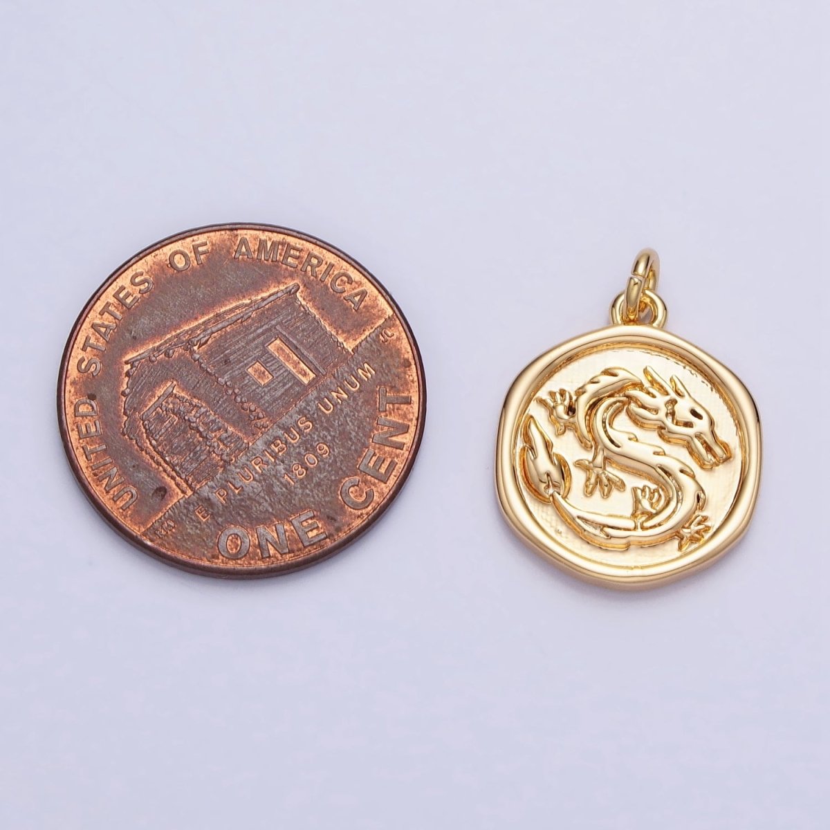 Gold, Silver Ancient Dragon Animal Stamped Coin Charm | AC440 - DLUXCA