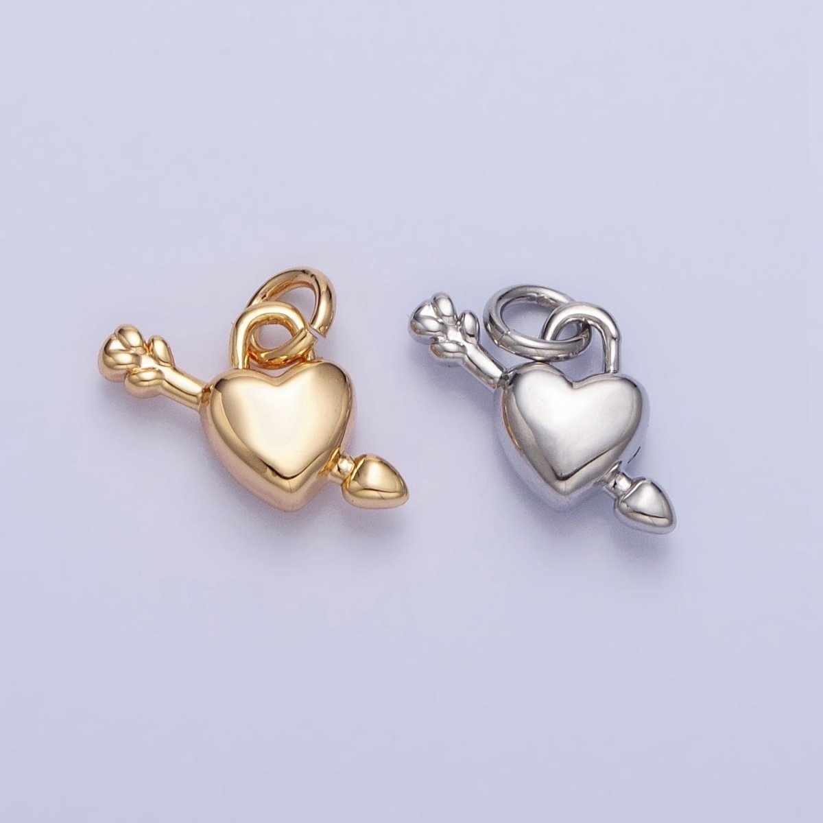 Gold, Silver Arrowed Heart Lock Valentine Mini Puffed Add-On Charm | AC707 AC708 - DLUXCA