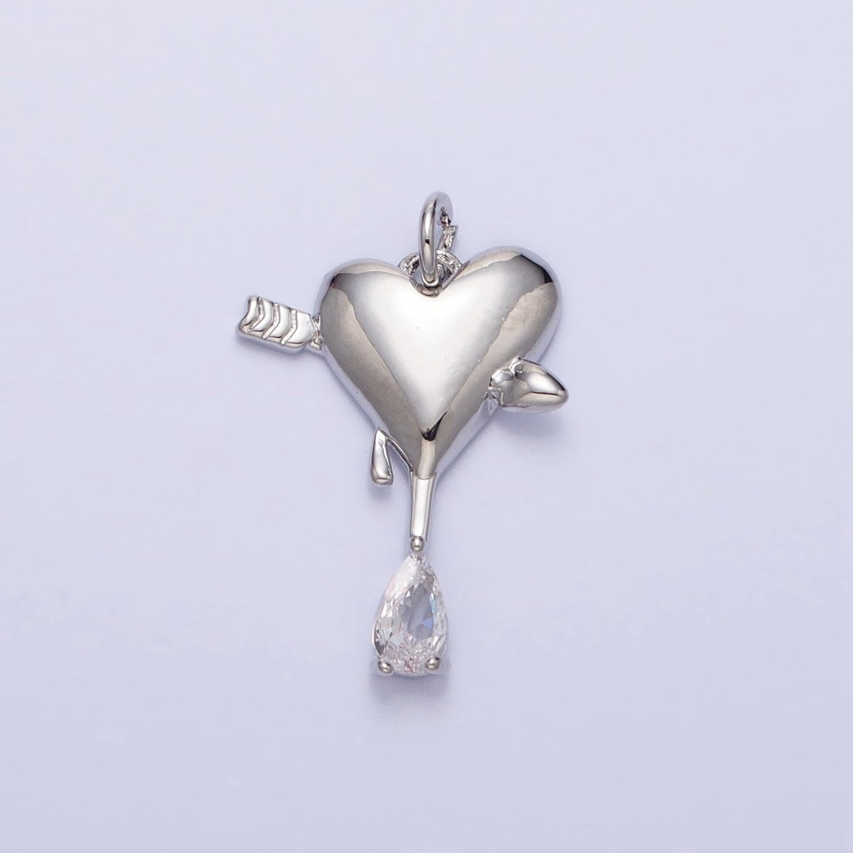 Gold, Silver Arrowed Heart Molten Drip Clear Teardrop CZ Add-On Charm | AC763 AC764 - DLUXCA