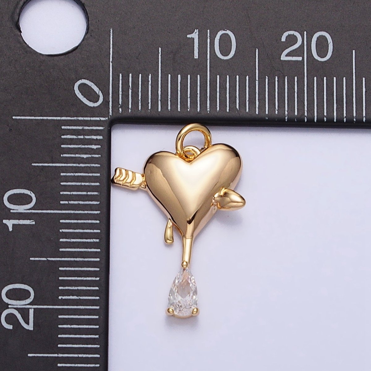 Gold, Silver Arrowed Heart Molten Drip Clear Teardrop CZ Add-On Charm | AC763 AC764 - DLUXCA