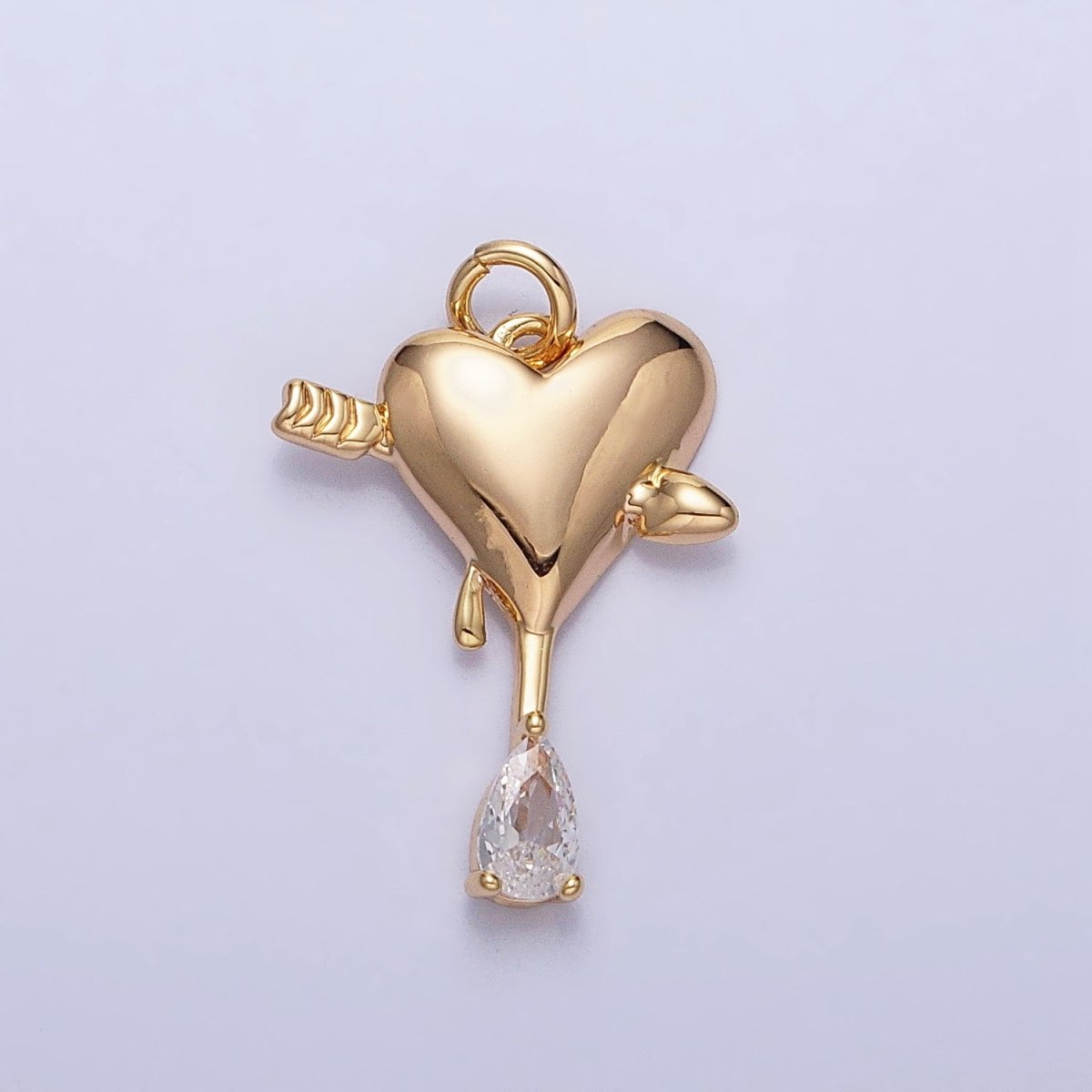 Gold, Silver Arrowed Heart Molten Drip Clear Teardrop CZ Add-On Charm | AC763 AC764 - DLUXCA