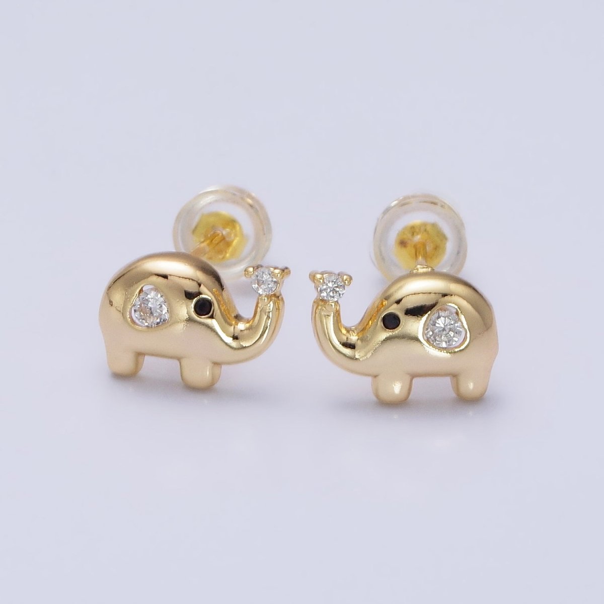 Gold, Silver Baby Elephant Animal CZ Mini Stud Earrings | AB507 - DLUXCA