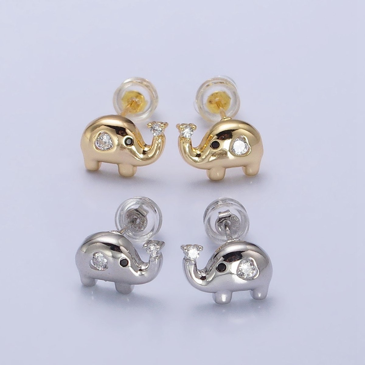 Gold, Silver Baby Elephant Animal CZ Mini Stud Earrings | AB507 - DLUXCA