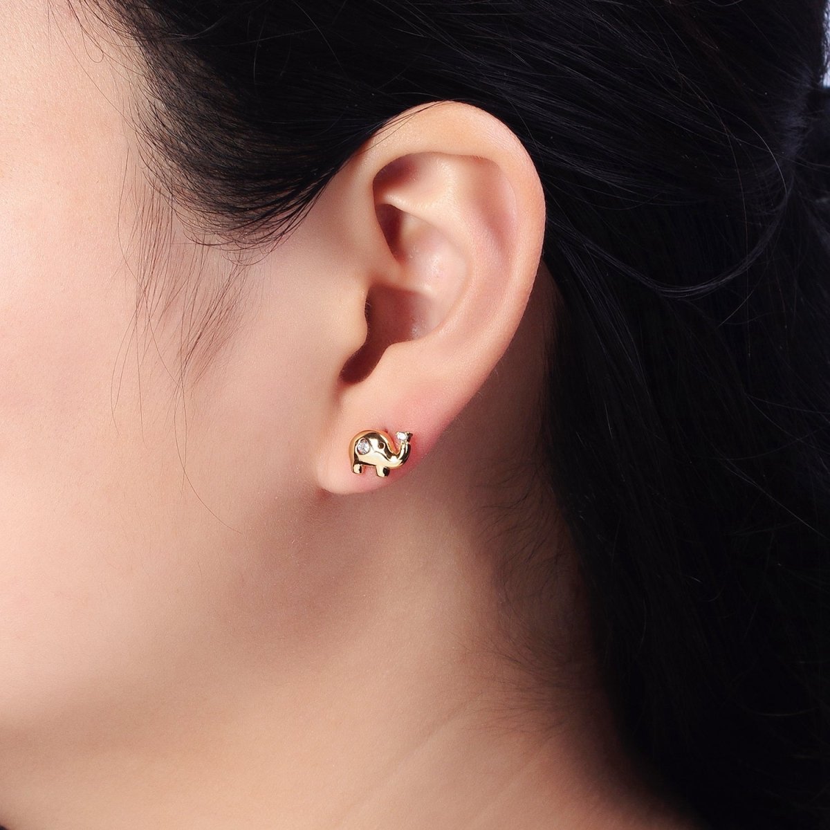 Gold, Silver Baby Elephant Animal CZ Mini Stud Earrings | AB507 - DLUXCA