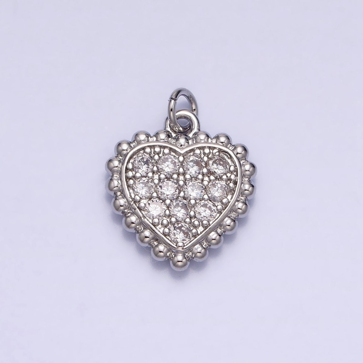 Gold, Silver Beaded Clear Micro Paved Heart Add-On Charm | AC603 AC623 - DLUXCA