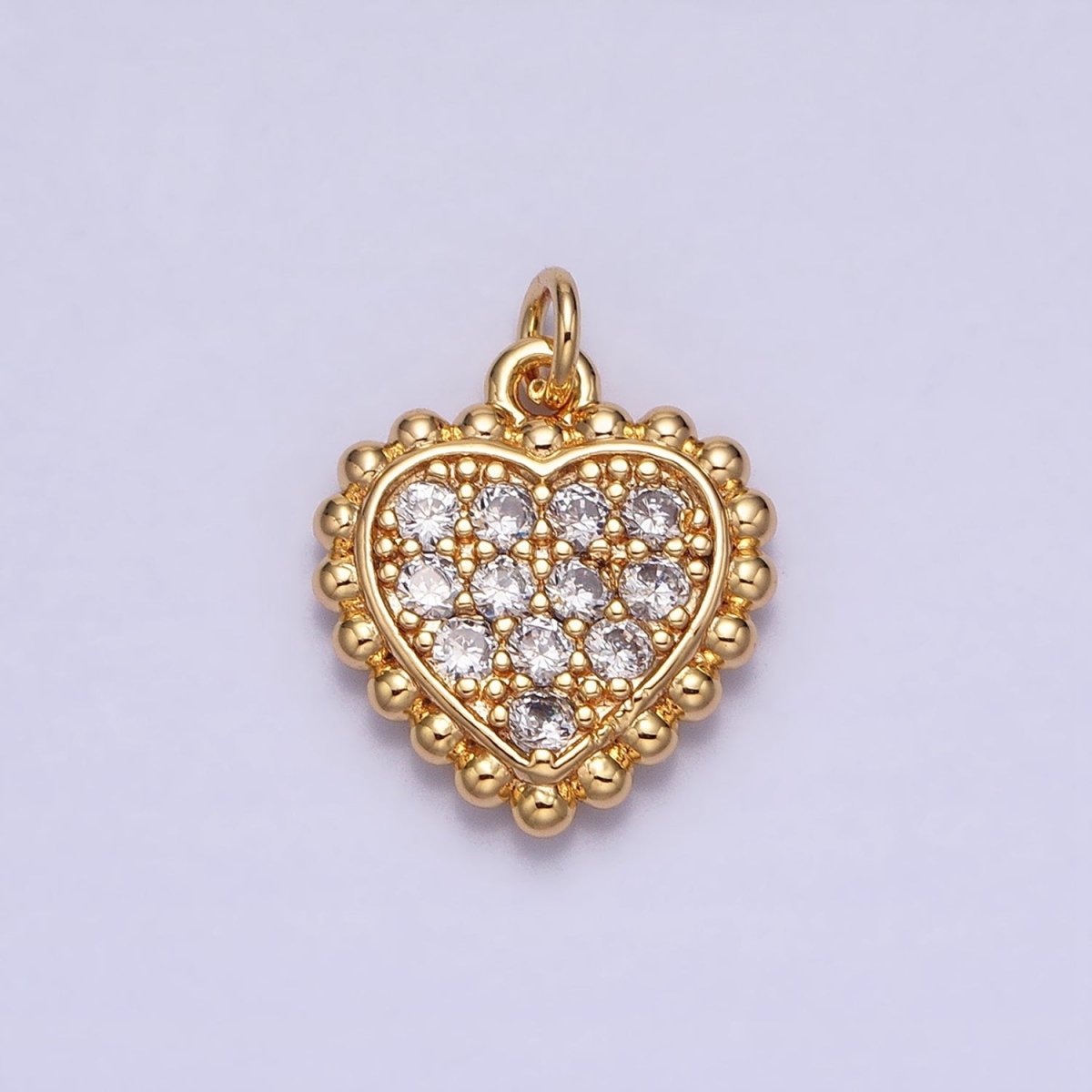 Gold, Silver Beaded Clear Micro Paved Heart Add-On Charm | AC603 AC623 - DLUXCA