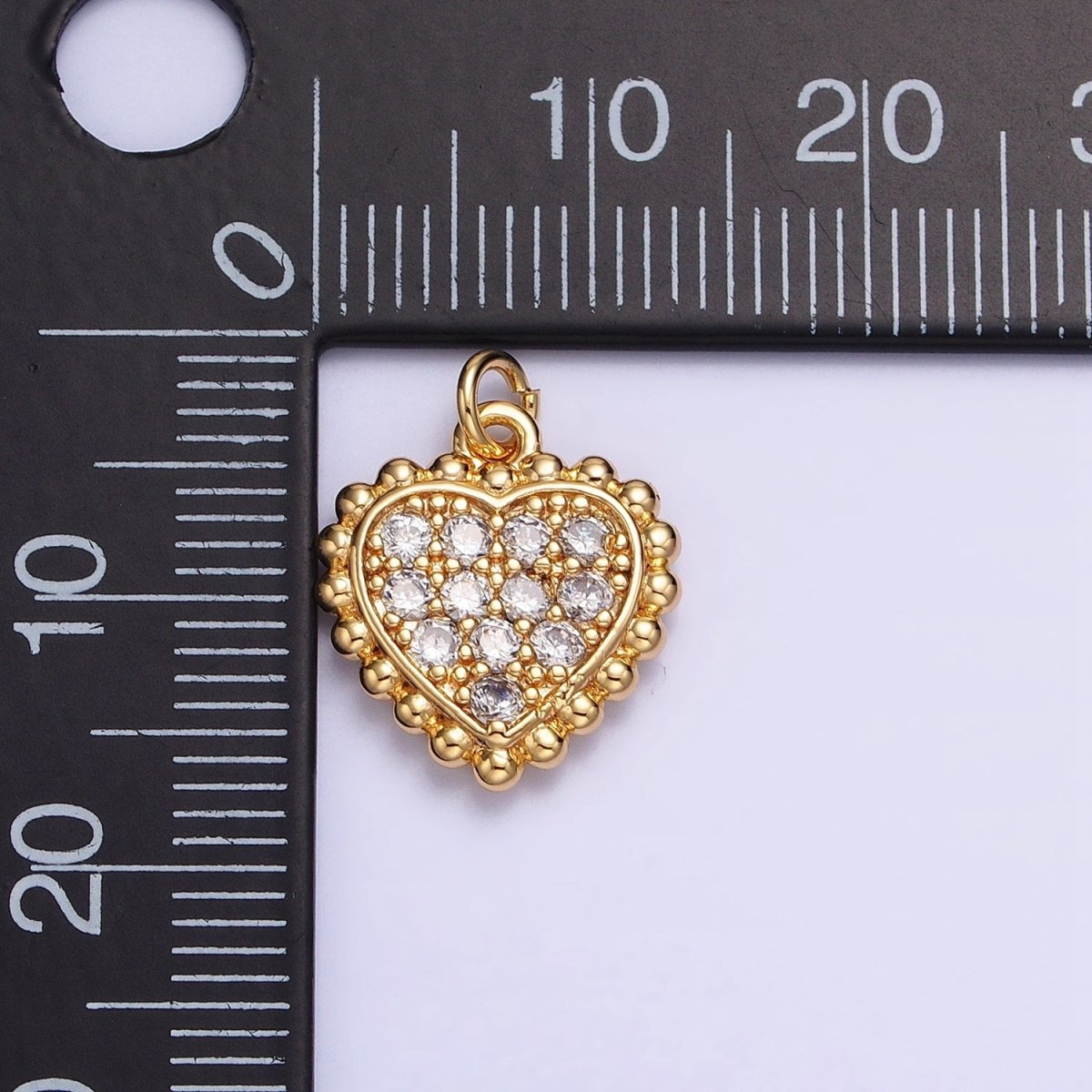 Gold, Silver Beaded Clear Micro Paved Heart Add-On Charm | AC603 AC623 - DLUXCA