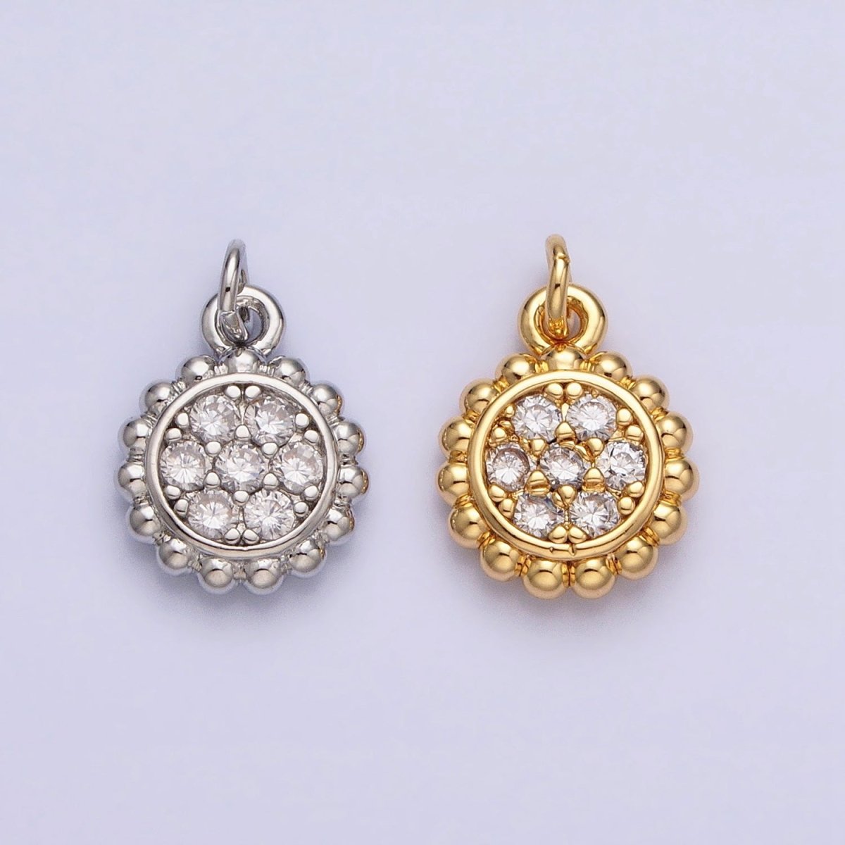 Gold, Silver Beaded Clear Micro Paved Round Add-On Charm | AC605 AC626 - DLUXCA