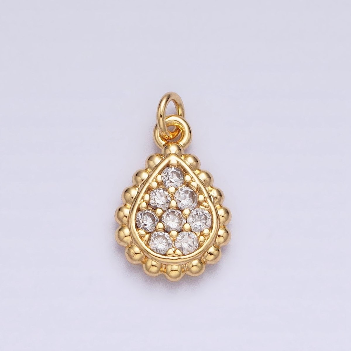 Gold, Silver Beaded Clear Micro Paved Teardrop Add-On Charm | AC615 AC616 - DLUXCA