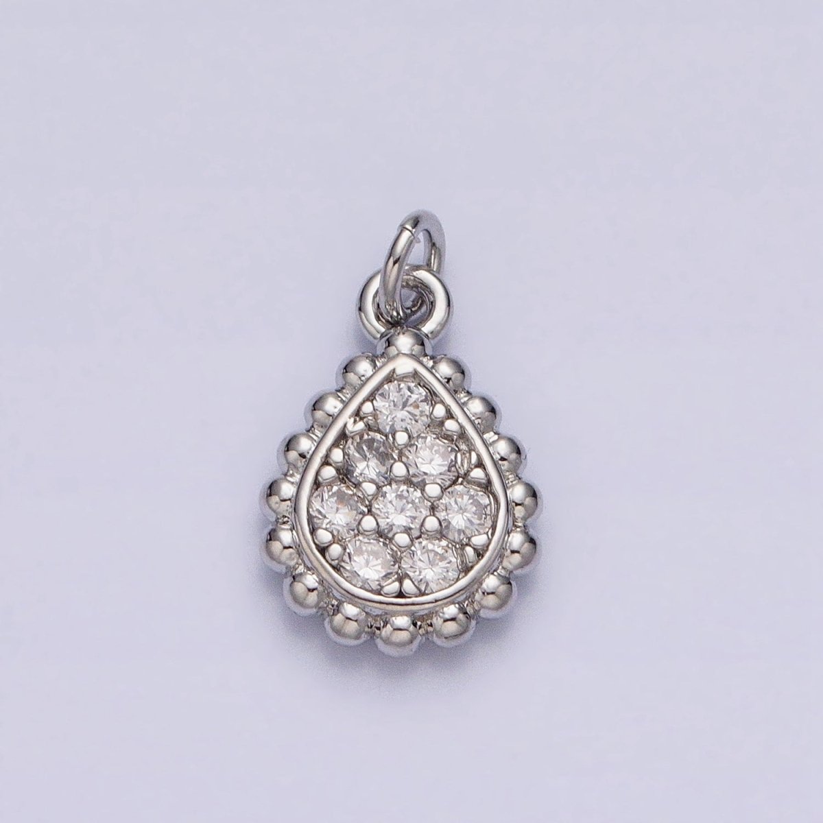 Gold, Silver Beaded Clear Micro Paved Teardrop Add-On Charm | AC615 AC616 - DLUXCA