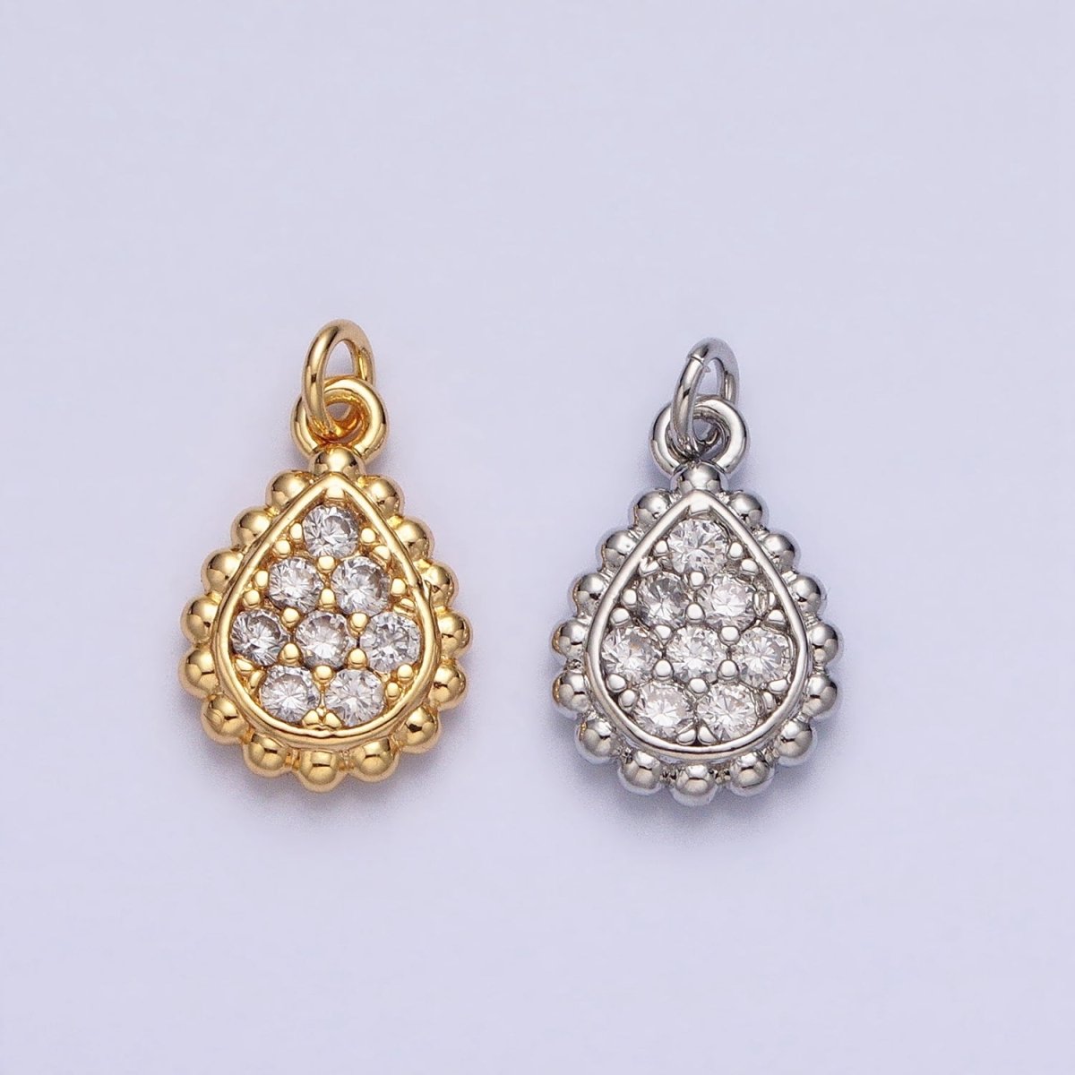 Gold, Silver Beaded Clear Micro Paved Teardrop Add-On Charm | AC615 AC616 - DLUXCA